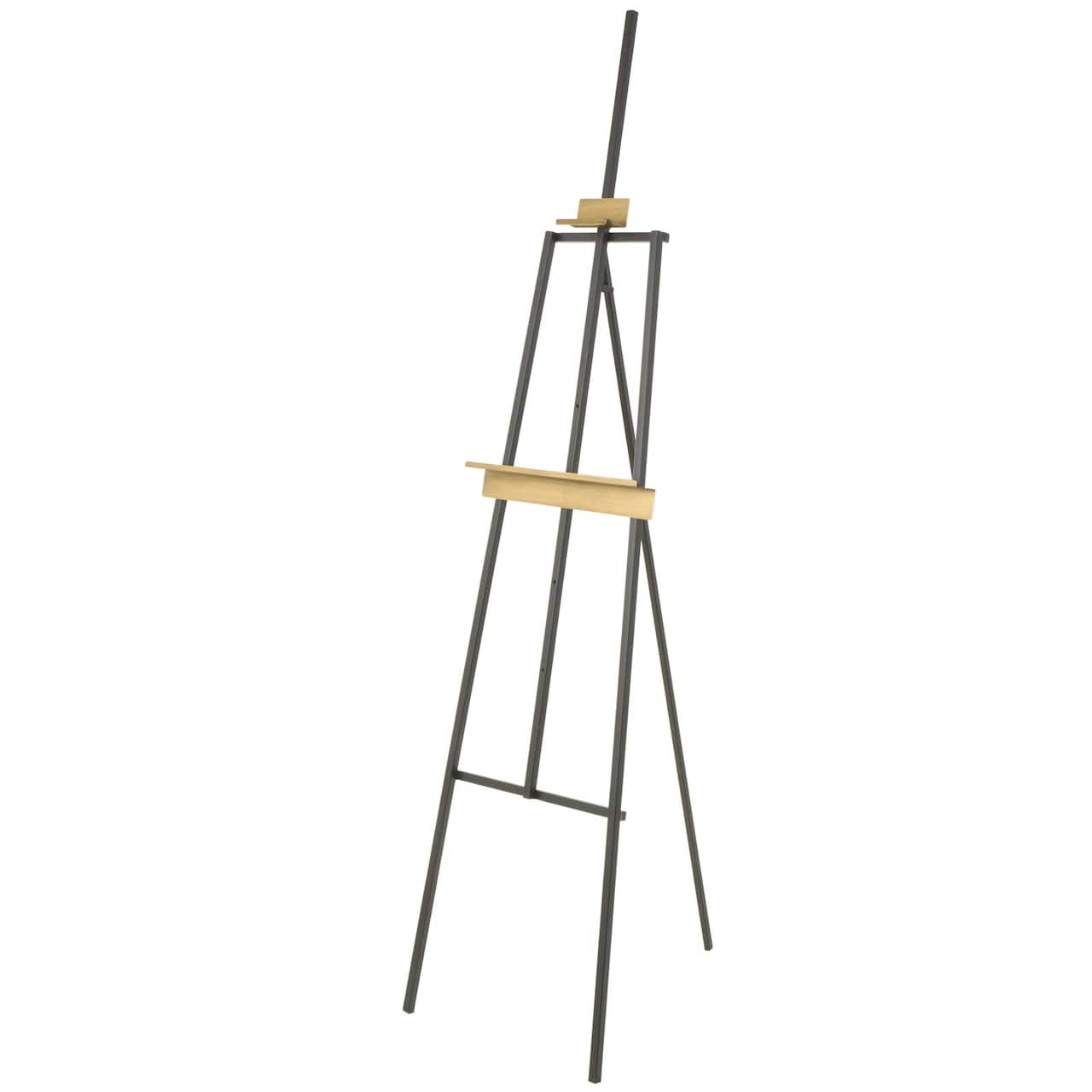 68.5" Black Metal Painter's Inspired 4-Tier Display Easel with Gold Accents